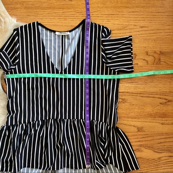 Black and White Striped Peplum Top - Picture 7 of 7